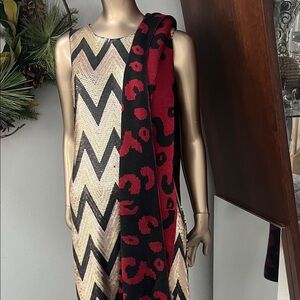 Elegant Red and Black Leopard Print Scarf NWT